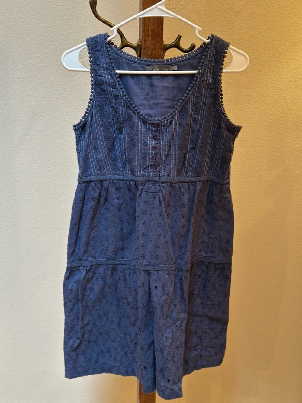 Prana Navy Eyelet Tiered Sleeveless Dress